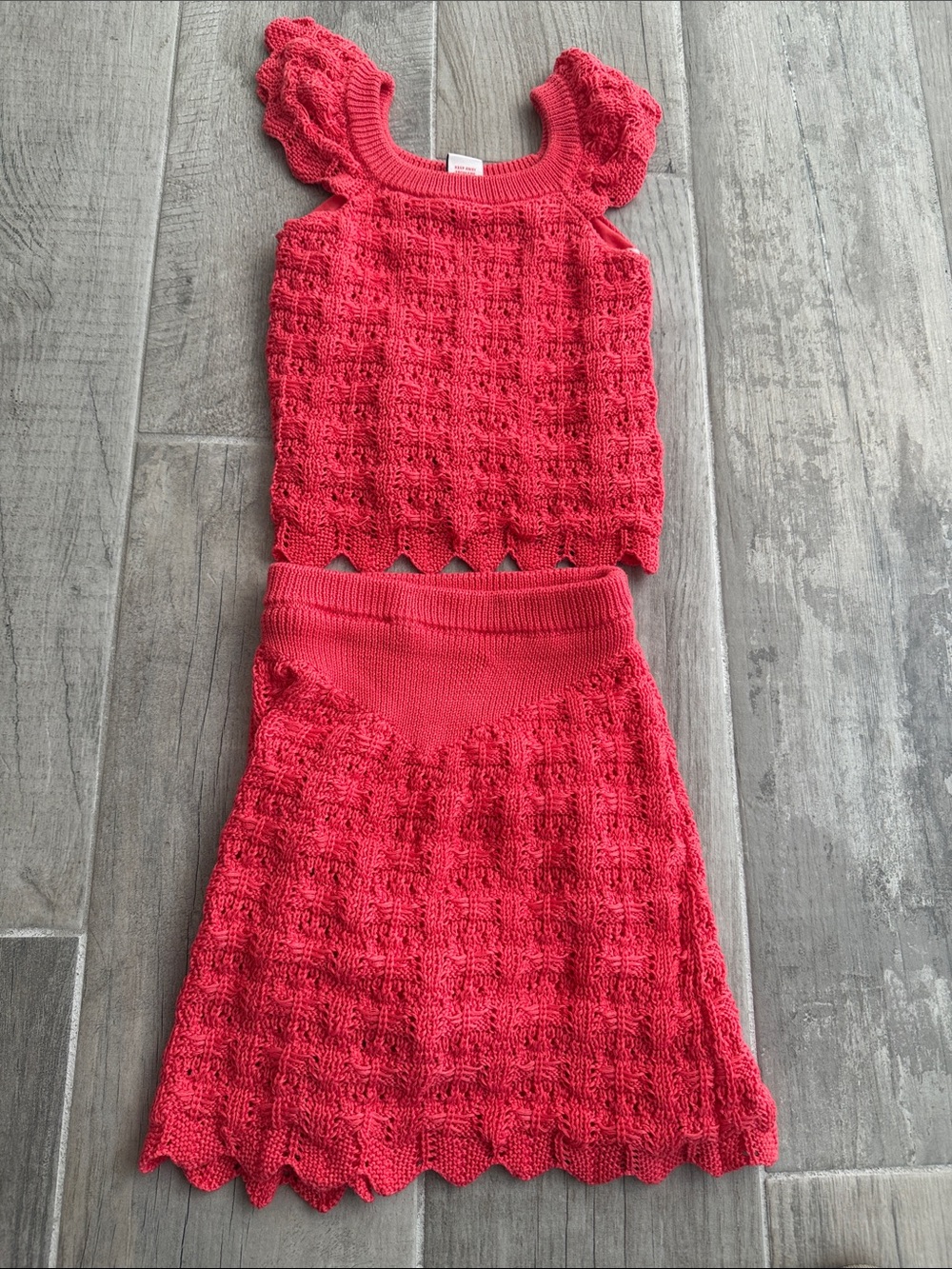 Haute Hippie Girls Coral-Red Knit Two-Piece Dress Set